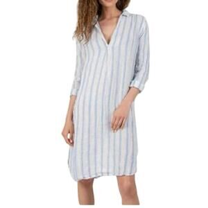 CP Shades Linen Pocket Long Sleeve Beach Travel Shirt Dress Blue Stripe EUC M